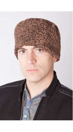 Brown karakul lamb fur hat